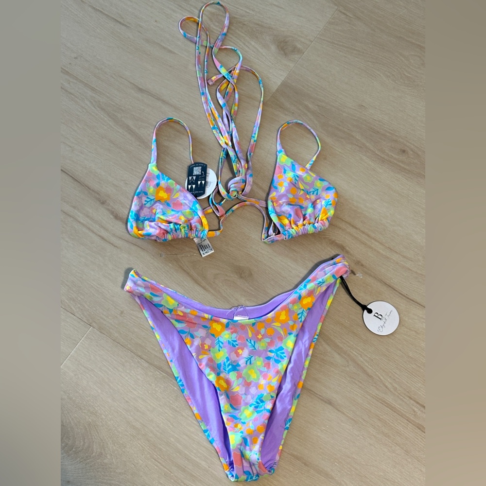 NWT Reversible Floral and Purple Bikini Set in Purple by B Swim M